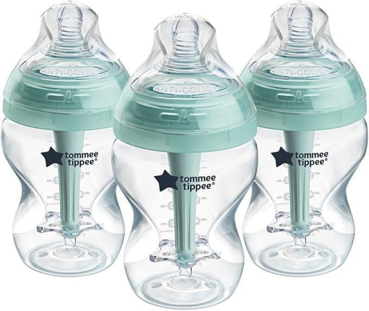 Tommee Tippee Advanced Anti - Colic Baby Bottles for 0m+, Pack of 3 260ml Baby Bottles, with Slow Flow Breast - Like Teat for a Natural Latch, Self - Sterilising and BPA Free, Baby Feeding Essentials - Adenzo Comfies