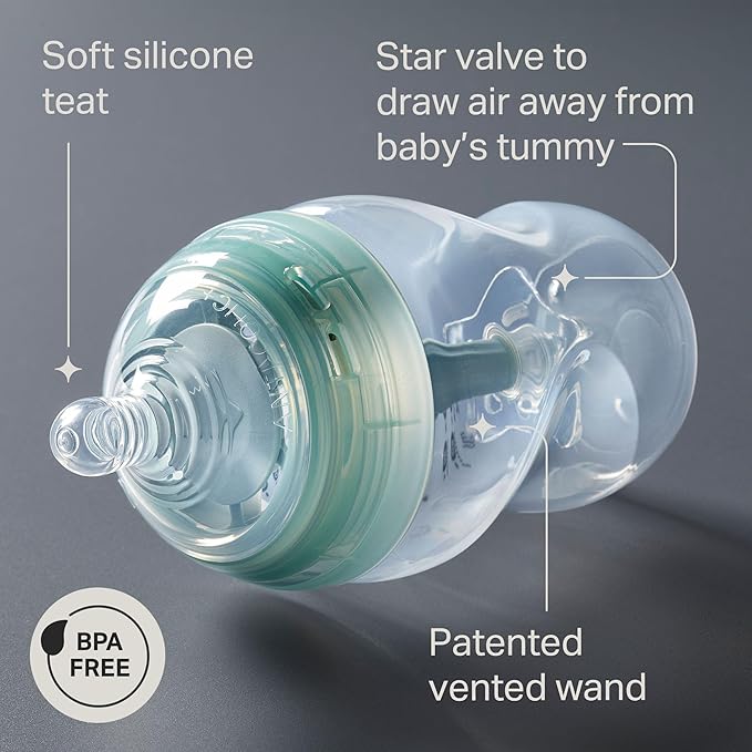 Tommee Tippee Advanced Anti-Colic Baby Bottles for 0m+, Pack of 3 260ml Baby Bottles, with Slow Flow Breast-Like Teat for a Natural Latch, Self-Sterilising and BPA Free, Baby Feeding Essentials