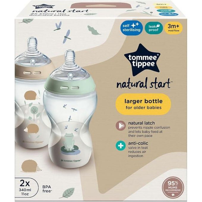 Tommee Tippee Decorated Pond Natural Start 2 Pack 340ml Bottles