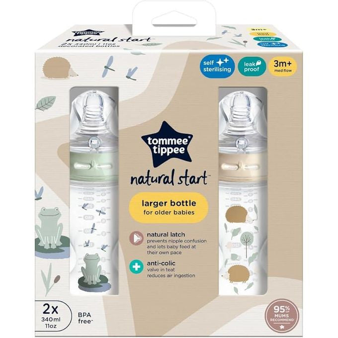 Tommee Tippee Decorated Pond Natural Start 2 Pack 340ml Bottles