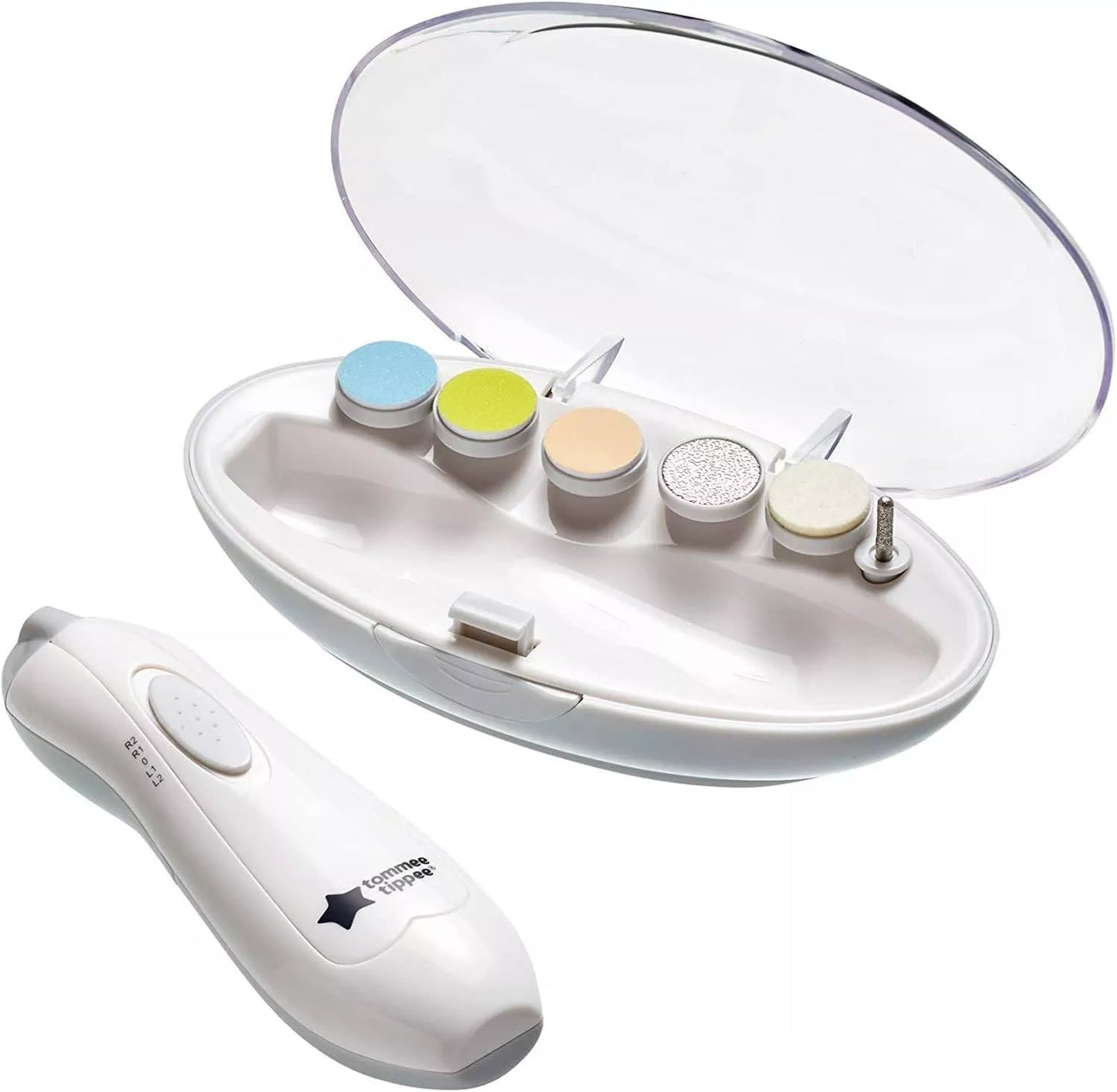 Tommee Tippee Electric Baby Nail File – 6 Filing Heads, LED Light, Adjustable Speed & Direction, Infant Use, Unisex