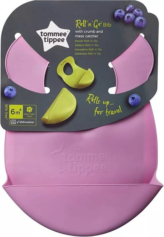 Tommee Tippee Explora Roll & Go Bib – Soft, Easy‑Clean, Travel‑Friendly Baby Feeding Bib, BPA‑Free