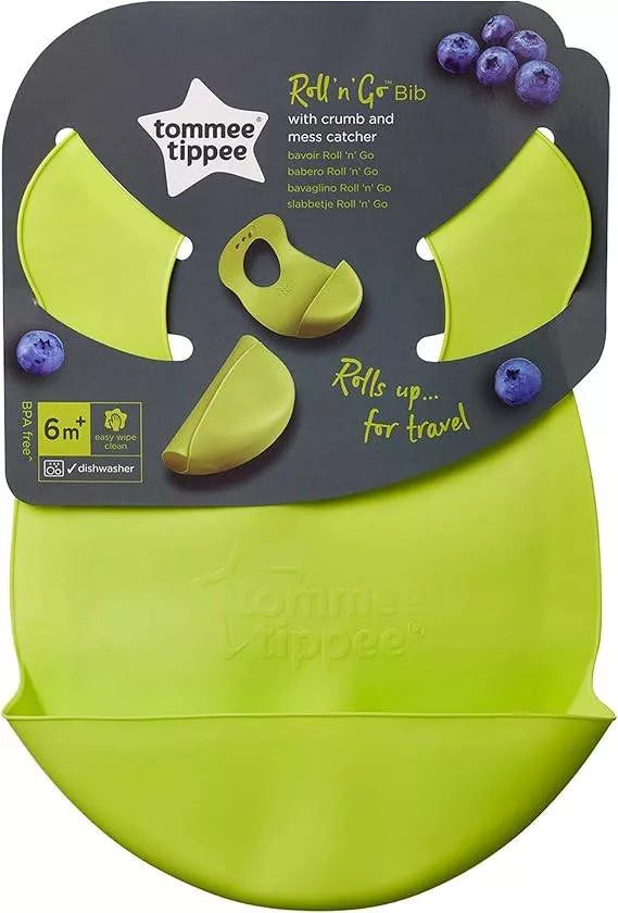 Tommee Tippee Explora Roll & Go Bib – Soft, Easy‑Clean, Travel‑Friendly Baby Feeding Bib, BPA‑Free