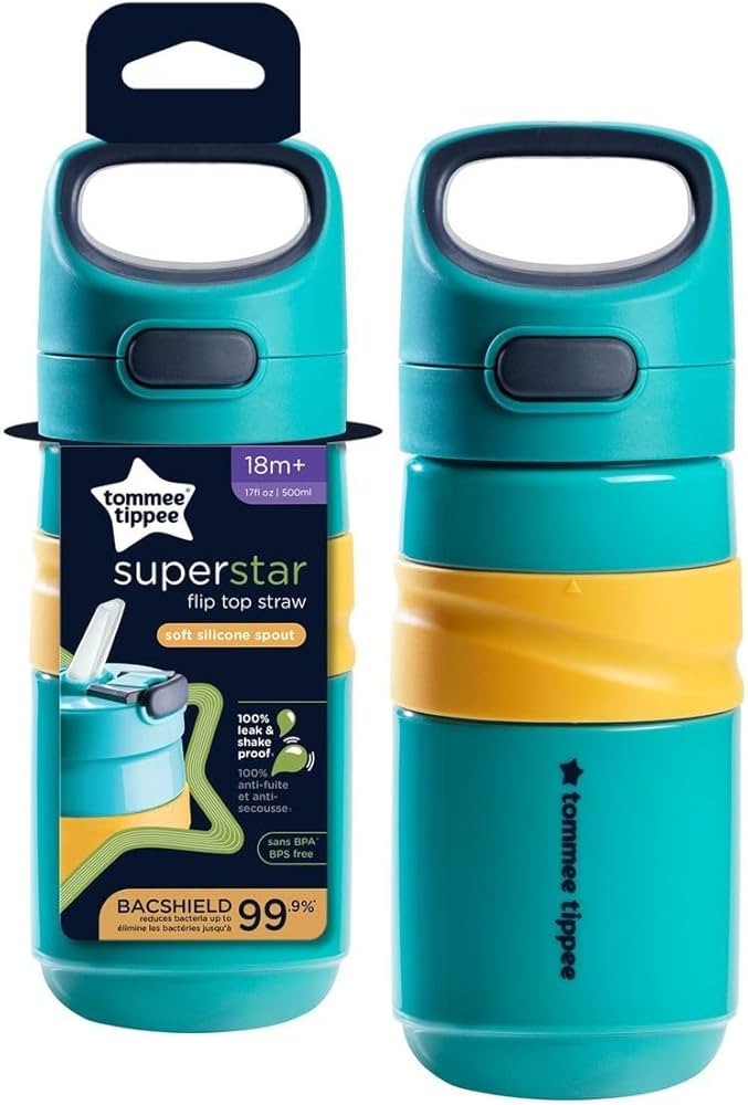 Tommee Tippee Flip Top Sportee Cup 500ml – 18m+  Assorted, Non‑Spill Toddler Cup with Bite‑Proof Spout, Leak Proof and BPA‑Free