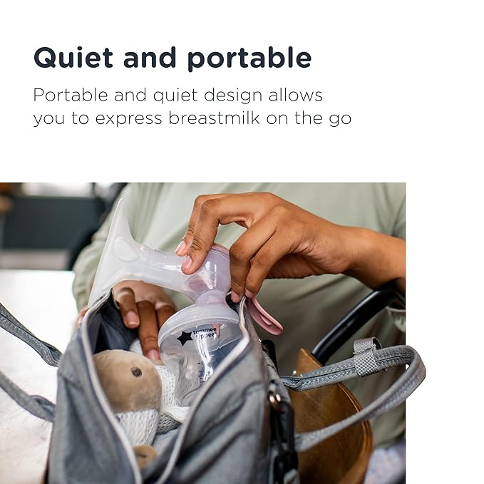 Tommee Tippee Made for Me Single Manual Breast Pump, Wireless and Portable Breastfeeding Supplies, Ergonomic Hand Pump, Massaging Cushions, Direct Pump to Bottle Transition