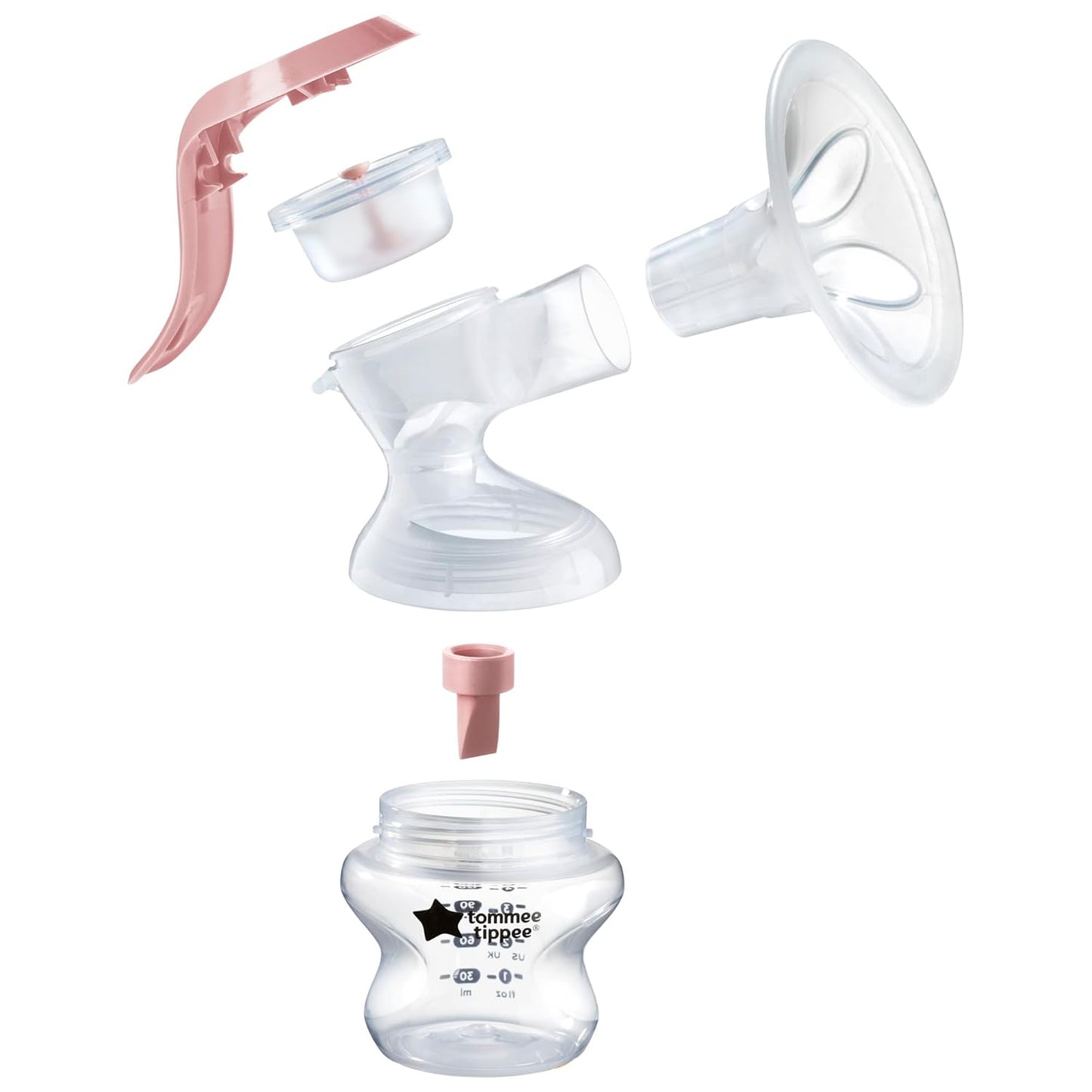 Tommee Tippee Made for Me Single Manual Breast Pump, Wireless and Portable Breastfeeding Supplies, Ergonomic Hand Pump, Massaging Cushions, Direct Pump to Bottle Transition