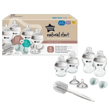 Tommee Tippee Natural Start Newborn Starter Set, 150ml and 260ml Anti - Colic Baby Bottles,Teat and Bottle Brush - Adenzo Comfies