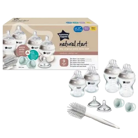 Tommee Tippee Natural Start Newborn Starter Set, 150ml and 260ml Anti-Colic Baby Bottles,Teat and Bottle Brush