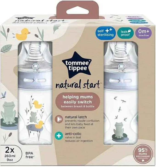 Tommee Tippee Natural Start 260ml Decorated Baby Bottle – Pond / Pond Girl Design, BPA - Free, Anti - Colic, Easy - Latch Teat, Dishwasher Safe, Comfortable Grip, and Suitable for Newborn Feeding - Adenzo Comfies