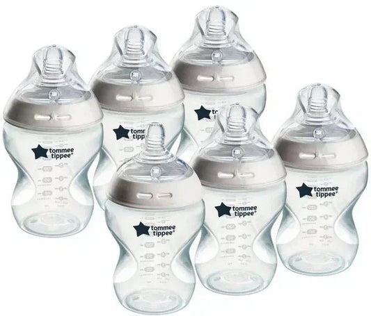 Tommee Tippee Natural Start Anti - Colic 9 oz BPA Free Baby Bottles, 0+ Months, Slow Flow Breast - Like Nipple, Self Sterilizing, Designed for Seamless Transition Between Bottle & Breast, Fiesta,Pack of 6 - Adenzo Comfies