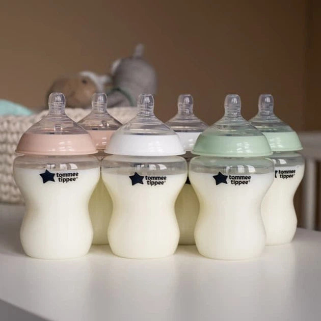 Tommee Tippee Natural Start Anti-Colic 9 oz BPA Free Baby Bottles, 0+ Months, Slow Flow Breast-Like Nipple, Self Sterilizing, Designed for Seamless Transition Between Bottle & Breast, Fiesta,Pack of 6