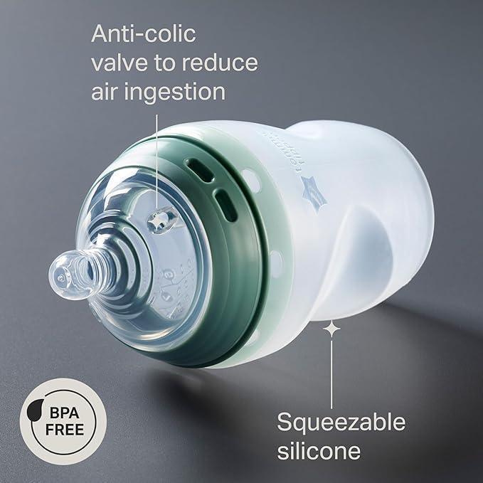 Tommee Tippee Natural Start Anti‑Colic Baby Bottles – 5 oz – BPA‑Free Silicone – Slow Flow Breast‑Like Nipple – Clear – Pack of 2 - Adenzo Comfies