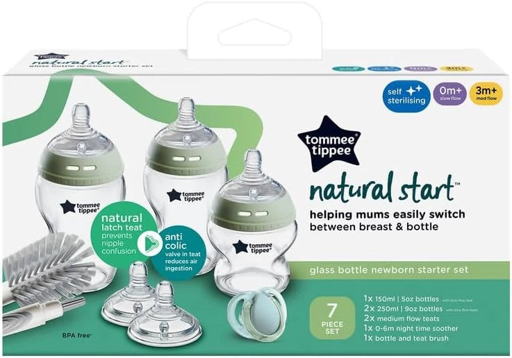 Tommee Tippee Natural Start™ Glass Newborn Starter Set – 150ml & 250ml Anti‑Colic Baby Bottles, 0–6 Months