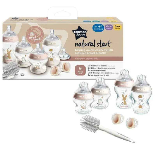 Tommee Tippee Newborn Starter Set – 150ml & 260ml Anti‑Colic Bottles, Teat & Bottle Brush pink