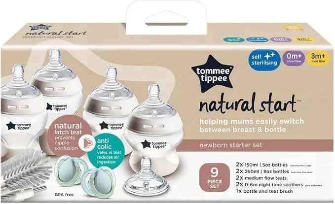 Tommee Tippee Natural Start Newborn Starter Set, 150ml and 260ml Anti - Colic Baby Bottles,Teat and Bottle Brush - Adenzo Comfies