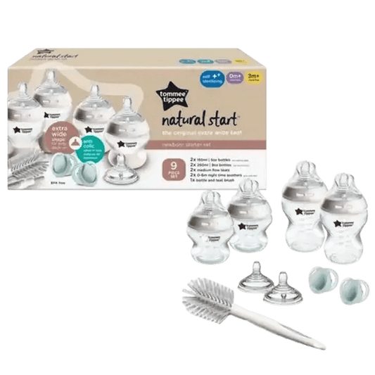 Tommee Tippee Natural Start Newborn Starter Set, 150ml and 260ml Anti - Colic Baby Bottles,Teat and Bottle Brush - Adenzo Comfies