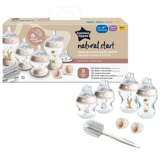 Tommee Tippee Natural Start Newborn Starter Set, 150ml and 260ml Anti-Colic Baby Bottles,Teat and Bottle Brush