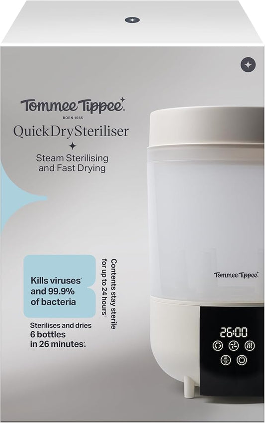 Tommee Tippee Quickdry Steriliser – Steam Steriliser for Baby Bottles & Accessories, 4 Modes, 26‑Minute Cycle, Kills Viruses & 99.9% of Bacteria