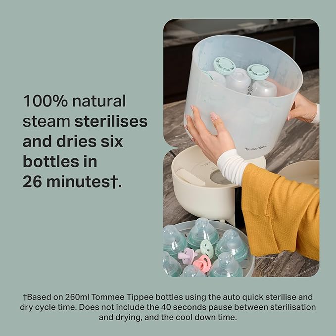 Tommee Tippee Quickdry Steriliser – Steam Steriliser for Baby Bottles & Accessories, 4 Modes, 26‑Minute Cycle, Kills Viruses & 99.9% of Bacteria