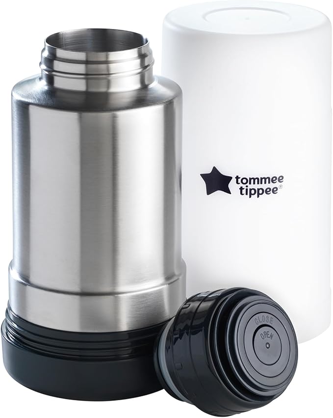 Tommee Tippee Travel Bottle and Food Warmer, Portable Baby Bottle Warmer Ideal for Travel, Thermal Insulation, Stainless Steel Flask with Leak-Proof Lid
