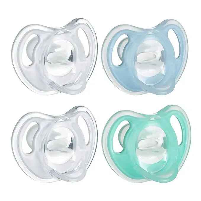 Tommee Tippee Ultra - Light Soothers, 0 - 6m, 4 Pack, Extra - Lightweight Design, Orthodontic Silicone Teat, Skin - Like Feel, Air Ventilation Holes, BPA - Free Dummy, Girl & Boy Assorted Colors - Adenzo Comfies