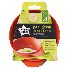 Tommee Tippee Easy Scoop Feeding Bowls – 4 Pack, Stackable, Easy‑Scoop Base, Dishwasher & Microwave Safe, BPA‑Free