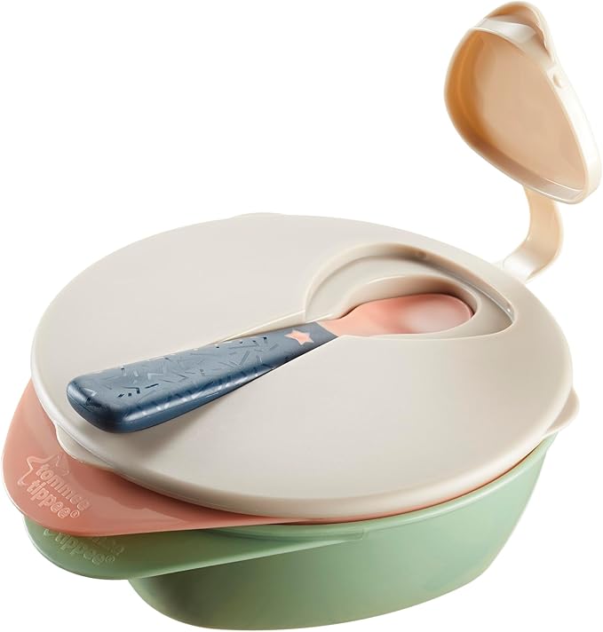Tommee Tippee Easy Scoop Feeding Bowl with Travel Lid & Spoon – BPA‑Free, Dishwasher & Microwave Safe, Suitable from 6m+