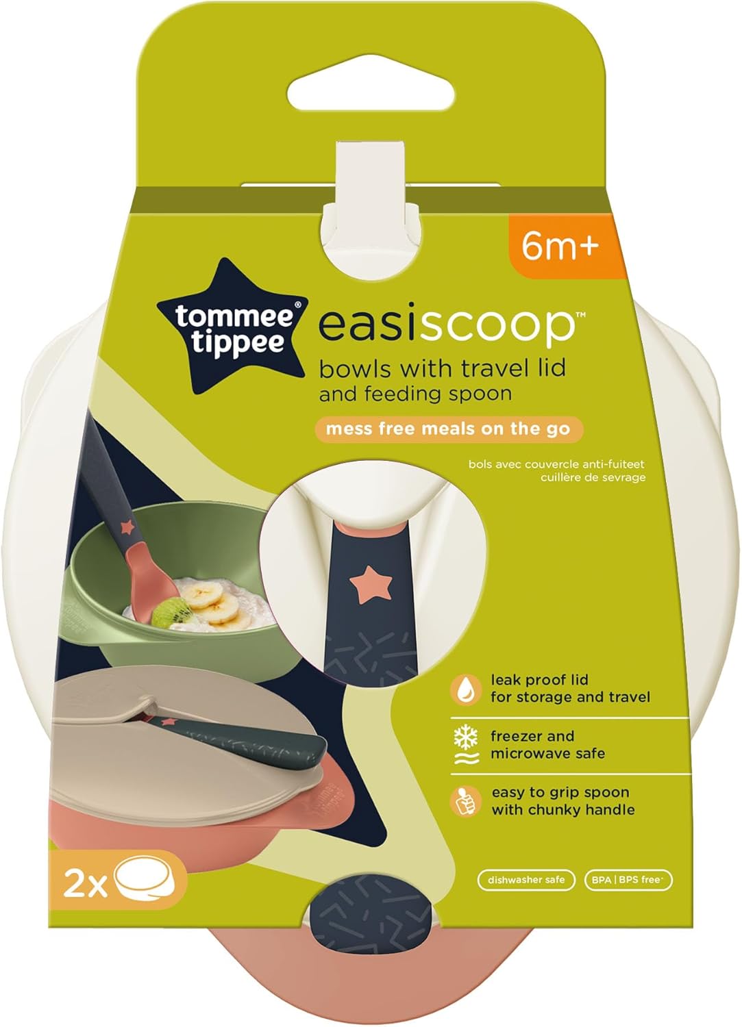 Tommee Tippee Easy Scoop Feeding Bowl with Travel Lid & Spoon – BPA‑Free, Dishwasher & Microwave Safe, Suitable from 6m+
