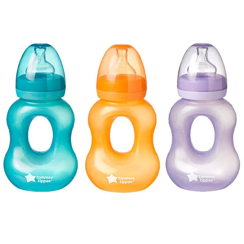 Tommee Tippee Essentials Weaning Easy Grip Bottle – 240ml, 4m+ BPA‑Free, Leak‑Proof, Assorted - Adenzo Comfies