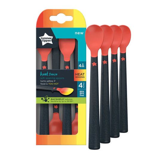 Tommee Tippee Heat Sense Weaning Spoons – 4+ Months, Pack of 4, Colour‑Changing Safety Tips, Long Anti‑Slip Handles, Infant/Toddler Feeding, Unisex