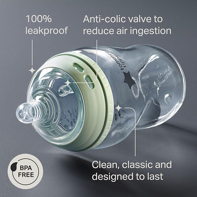 Tommee Tippee Natural Start™ Glass Newborn Starter Set – 150ml & 250ml Anti‑Colic Baby Bottles, 0–6 Months