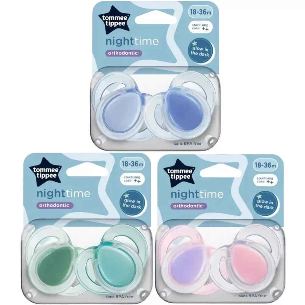 Tommee Tippee Night Time Soothers, 0–6m, 2 Pack, Glow in the Dark, BPA‑Free, Hygienic - Adenzo Comfies