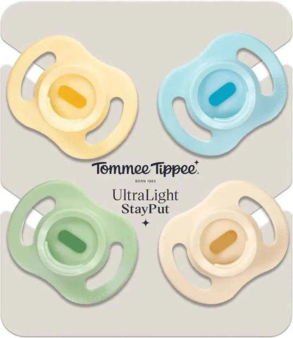 Tommee Tippee Ultra - Light Soothers, 0 - 6m, 4 Pack, Extra - Lightweight Design, Orthodontic Silicone Teat, Skin - Like Feel, Air Ventilation Holes, BPA - Free Dummy, Girl & Boy Assorted Colors - Adenzo Comfies