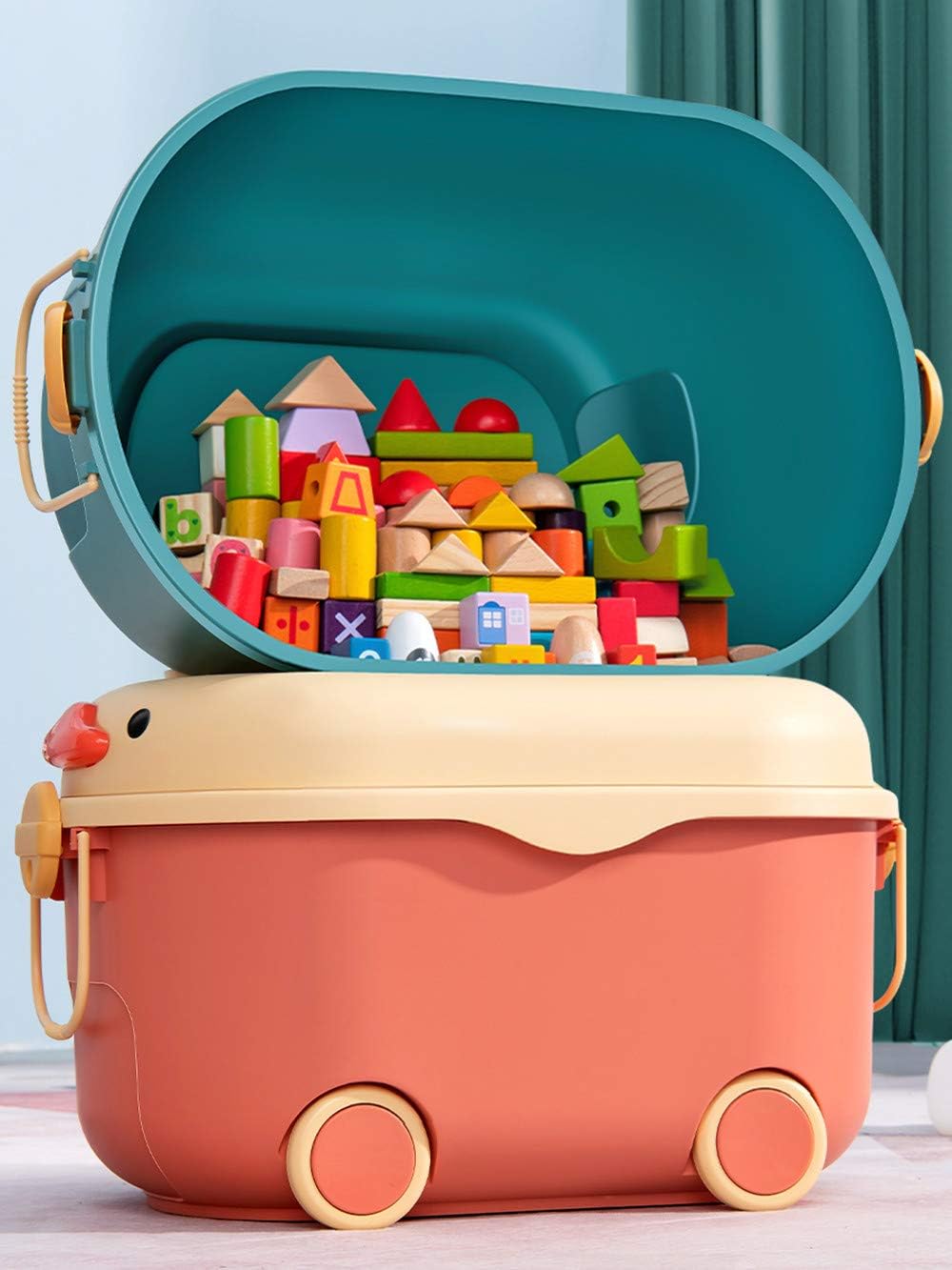 Toy Storage Box Plastic Toy Chest with Wheels, Large Toy Storage Organizer with Storage Bins for Games Room Storage - Adenzo Comfies