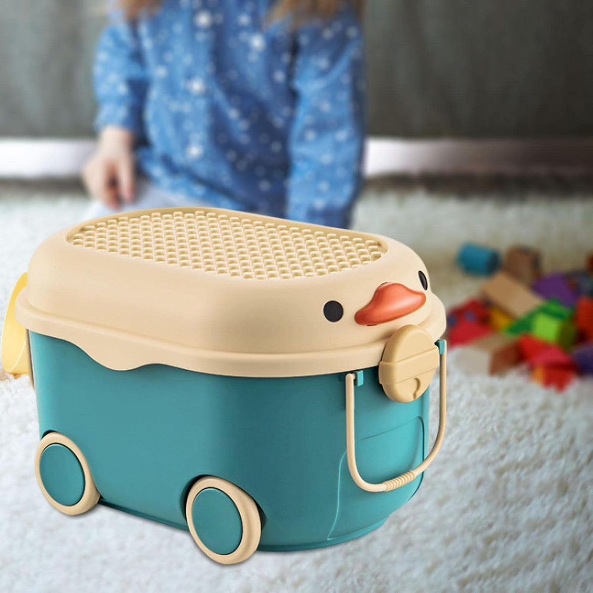 Toy Storage Box Plastic Toy Chest with Wheels, Large Toy Storage Organizer with Storage Bins for Games Room Storage - Adenzo Comfies