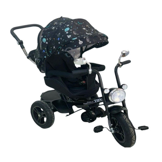 Xgege BB-228 Children’s Happy Childhood Tricycle for Toddlers, Black, Durable Three-Wheel Ride-On Bike with Safety Seat, Music Function, and Push Handle – Ages 1–4 Years - Adenzo Comfies