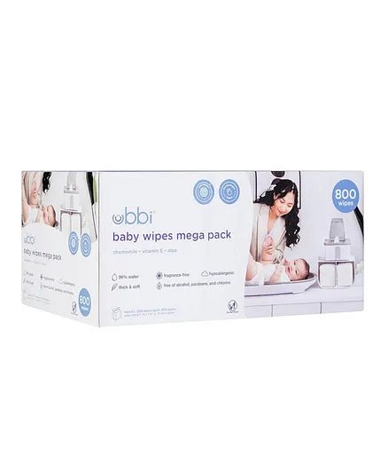 Ubbi Fragrance-Free Baby Wipes, 99% Water Based, Plant Based Wipes, Hypoallergenic for Sensitive Skin with Chamomile, Vitamin E & Aloe, EWG Verified, 1pack - Adenzo Comfies