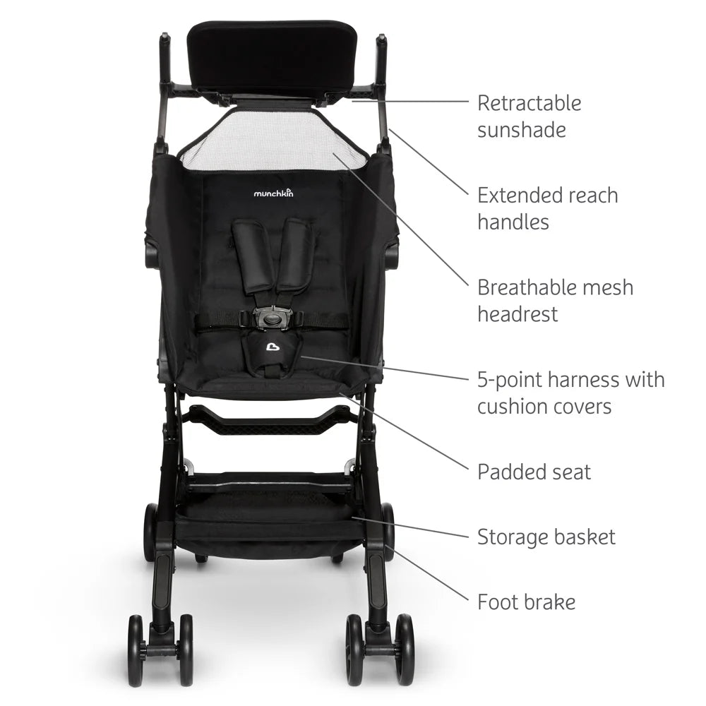 Munchkin Sparrow™ Ultra‑Compact Lightweight Travel Stroller – Grey / Black - Adenzo Comfies