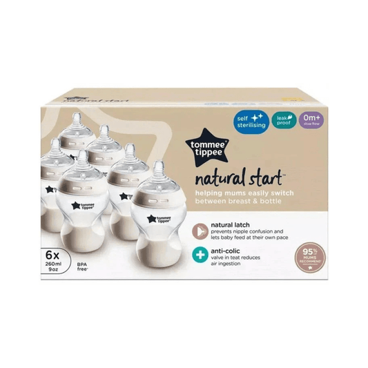 Tommee Tippee Natural Start Anti - Colic 9 oz BPA Free Baby Bottles, 0+ Months, Slow Flow Breast - Like Nipple, Self Sterilizing, Designed for Seamless Transition Between Bottle & Breast, Fiesta,Pack of 6 - Adenzo Comfies