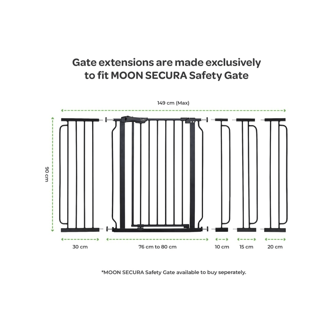 The Moon Brand Secura Baby Safety gate extension - Easy Install - Extra Wide metal extender - Child safety and pet protection - Perfect fit, durable and adjustable width - Ideal for stair Case – Black - Adenzo Comfies