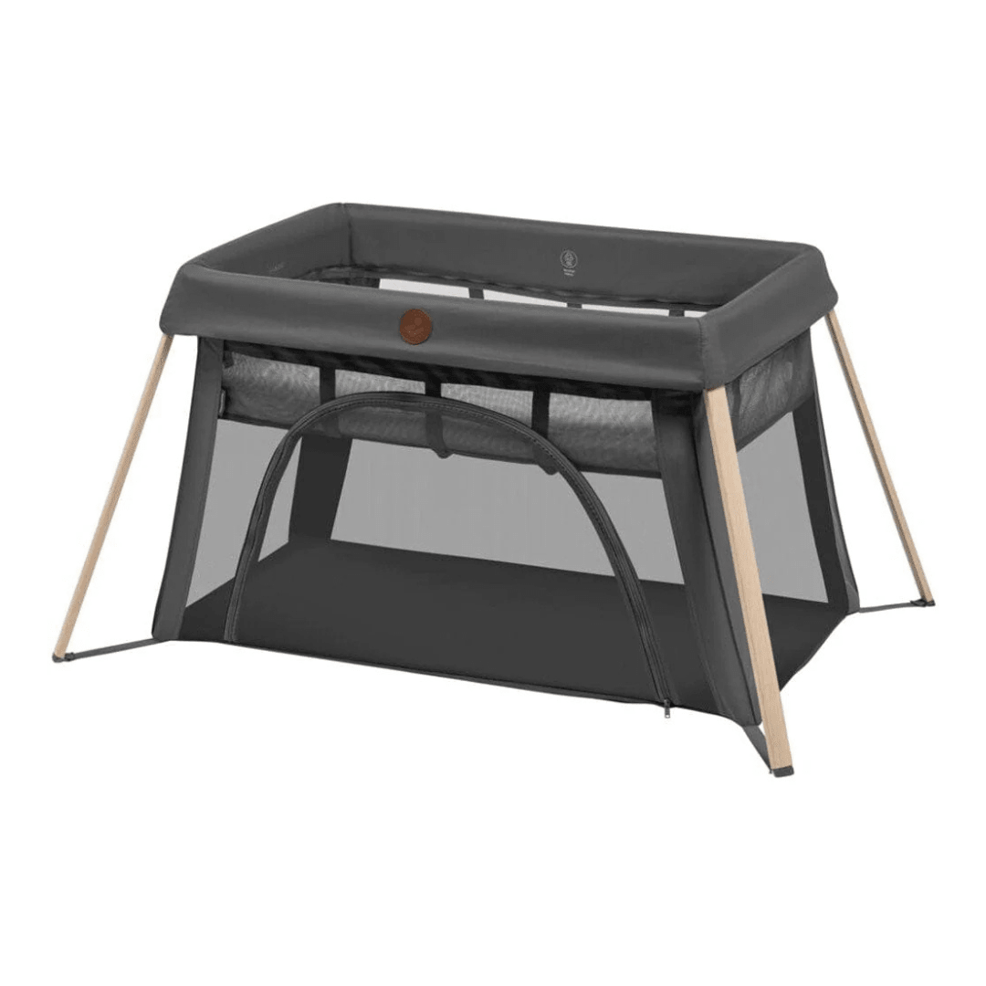 Maxi - Cosi Iris 2 - in - 1 Baby Travel Cot, 0 – 3 Years, up to 15 kg, Compact, 2 Sleeping Levels, Foldable & Lightweight, Thick Foam Mattress, Mesh Sides, Travel Bag, Eco Care, Beyond Graphite - Adenzo Comfies