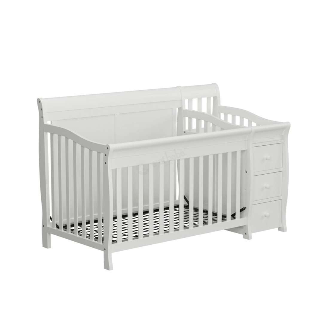 4 - in - 1 Convertible Baby Crib & Changer, Crib Changer With Drawers, Adjustable Mattress Height & Toddler Bed Conversion - Adenzo Comfies