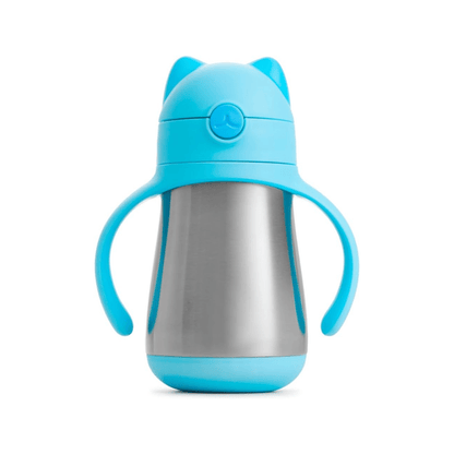 Munchkin Stainless Steel Straw Cup, Cool Cat Design, Insulated Double Walled Beaker for Kids, Toddler Sippy Cup for Babies 18+ Months, Drinking Bottle with Straw, Hot/Cold Drinks (8oz/237ml) - Adenzo Comfies