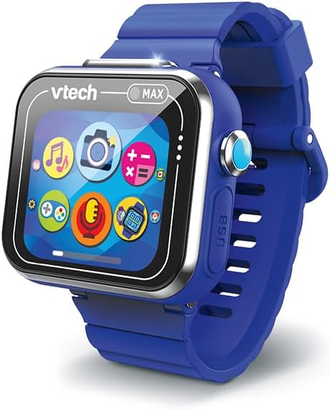 VTech - KidiZoom SmartWatch MAX Blue, kids digital watch, photo, selfie, video, horizontal touch screen, high-tech toy, gift for children and teenagers from 5 years to 14 years - content on