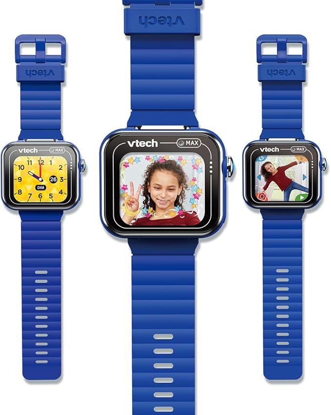 VTech - KidiZoom SmartWatch MAX Blue, kids digital watch, photo, selfie, video, horizontal touch screen, high-tech toy, gift for children and teenagers from 5 years to 14 years - content on