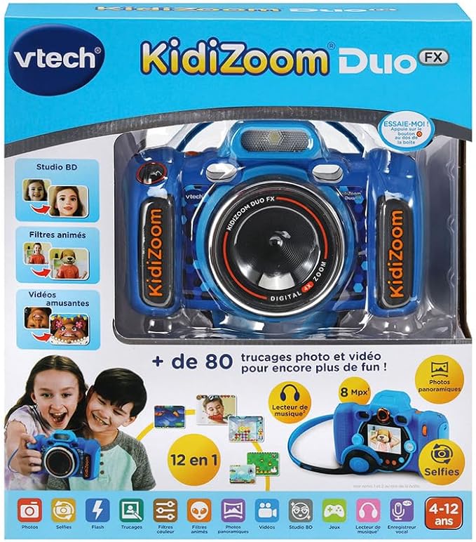 VTech - KidiZoom Duo FX Blue, Digital Camera for Children, Photo, Selfie, Video, Colour Screen, Comic Studio, Funny Filters and Effects, Gift for Children from 4 to 12 Years