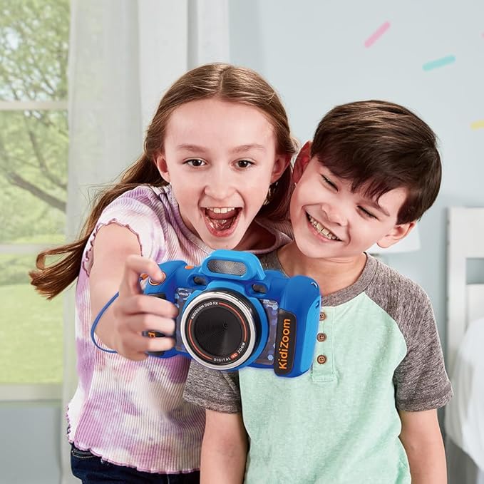 VTech - KidiZoom Duo FX Blue, Digital Camera for Children, Photo, Selfie, Video, Colour Screen, Comic Studio, Funny Filters and Effects, Gift for Children from 4 to 12 Years