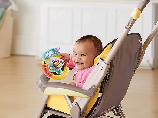VTech Baby Roar & Explore Wheel, Interactive Baby Toy with Phrases, Songs and Lights, Sensory Toy for Babies, Attaches to Pushchairs and Car Seats, Roleplay Steering Wheel, 3 Months +, English Version