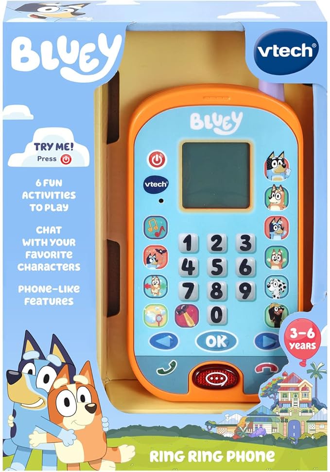 VTech Bluey Ring Ring Learning Phone, Official Bluey Toy, Interactive Role Play Phone, Toy Phone with Voice Activation, Games & Numbers, Educational Gift for Children Ages 3, 4+ Years, English Version