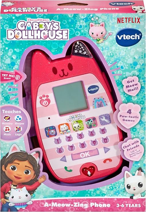 VTech Gabby's Dollhouse A Meow-Zing Phone, Official Gabby's Dollhouse Toy, Interactive Role Play Phone, Toy Phone with Voice Activation, Ringtones & Games, Gift for Ages 3, 4+ Years, English Version